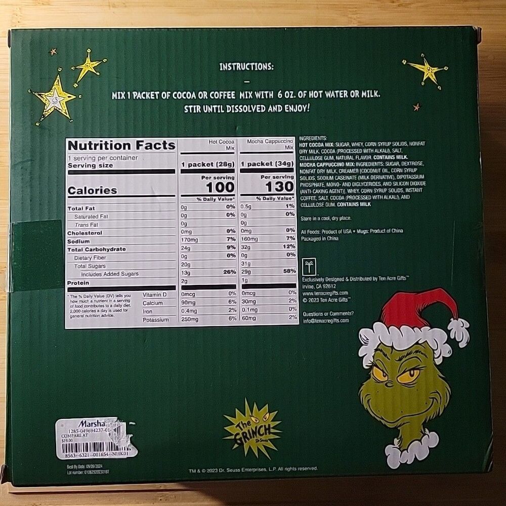 Ten Acre Gifts Grinch Coffee & Cocoa Mugs for Two - NEW in BOX Holiday Classic - Picture 2 of 6